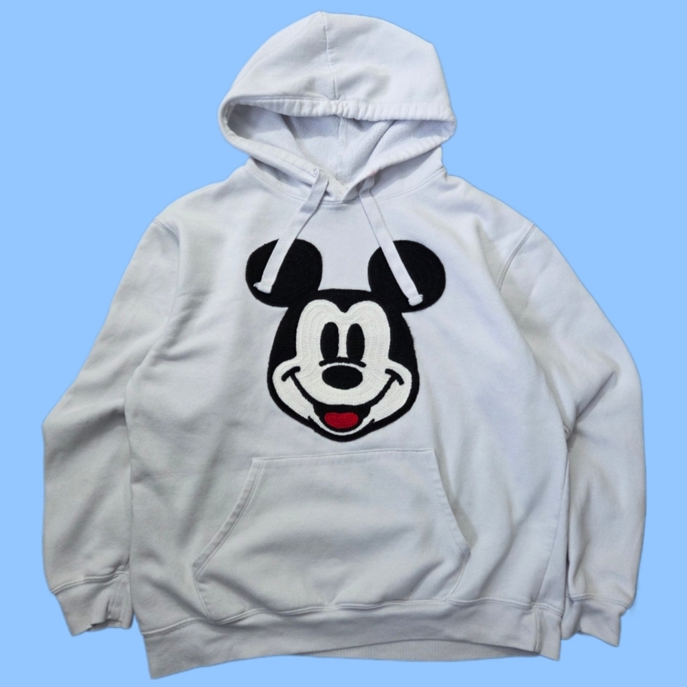 Disney Mickey Mouse Pullover Hoodie Women's White L Embroidered Design